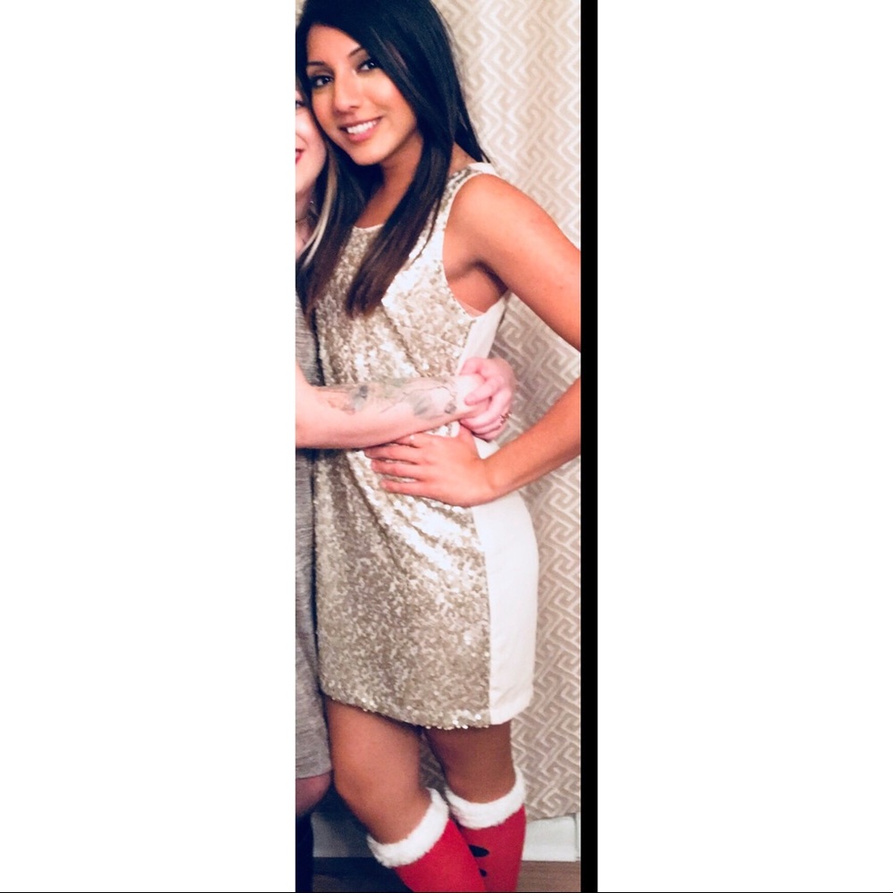 White and gold sequin dress